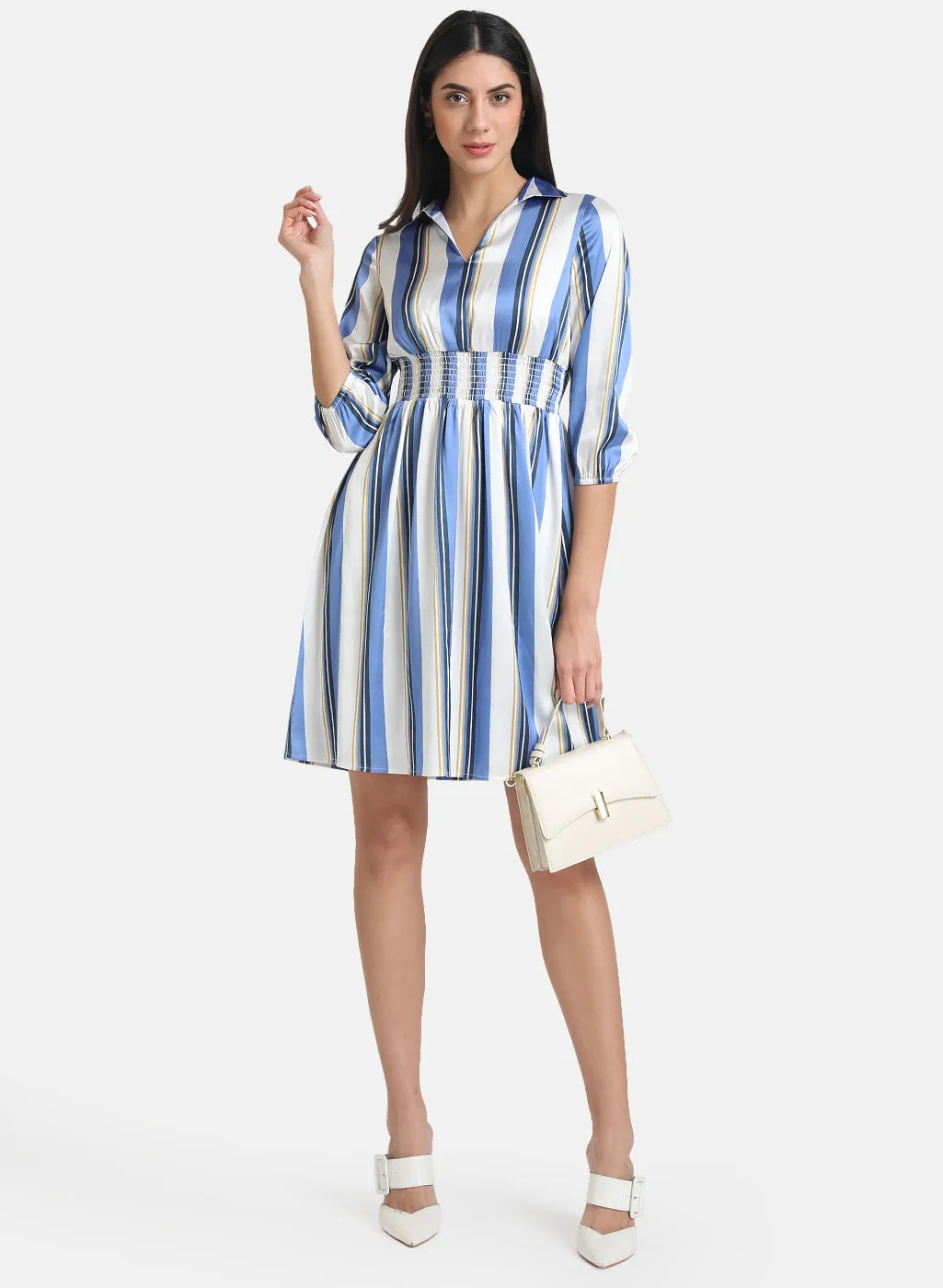 Stripe Printed Smocked Mini Dress