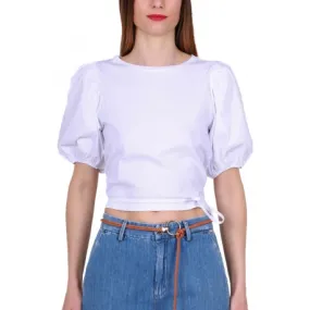 T-SHIRT CROPPED CON MANICHE A PALLONCINO, BIANCO