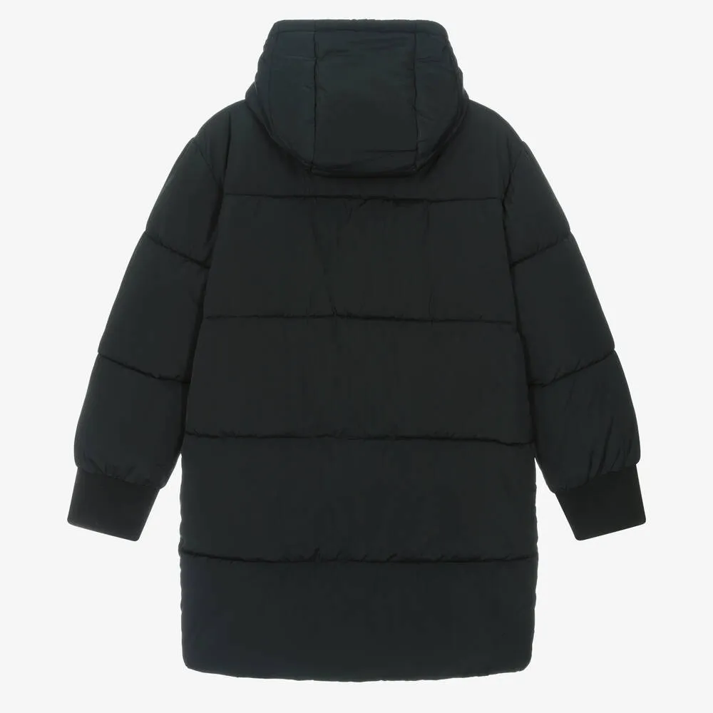 Teen Boys Black Hooded Puffer Coat