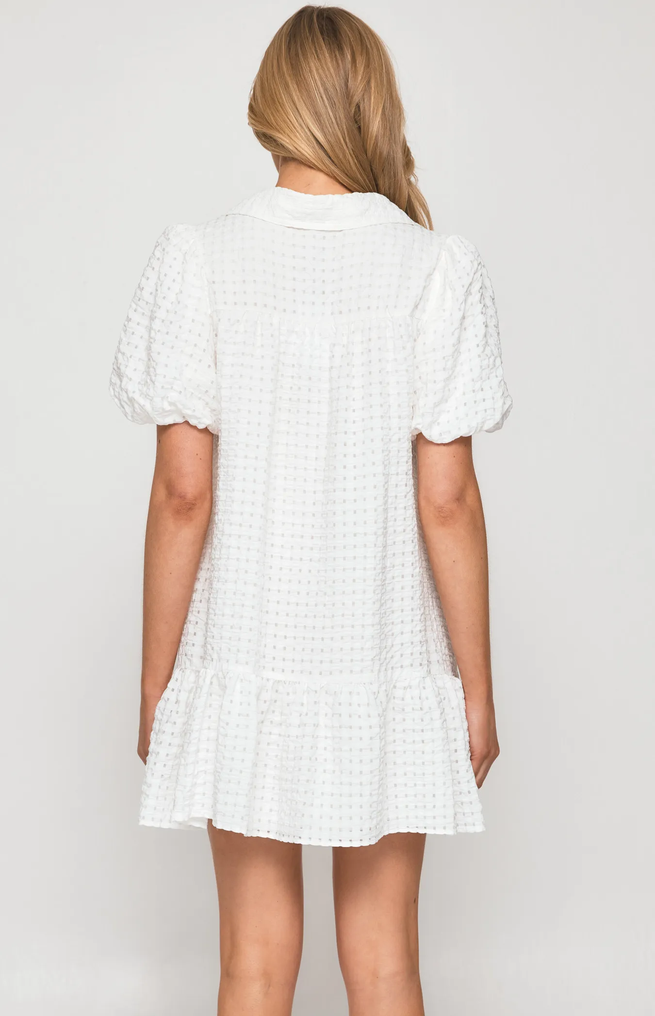 Textured Bubble Sleeve Baby Doll Dress (WDR525B)