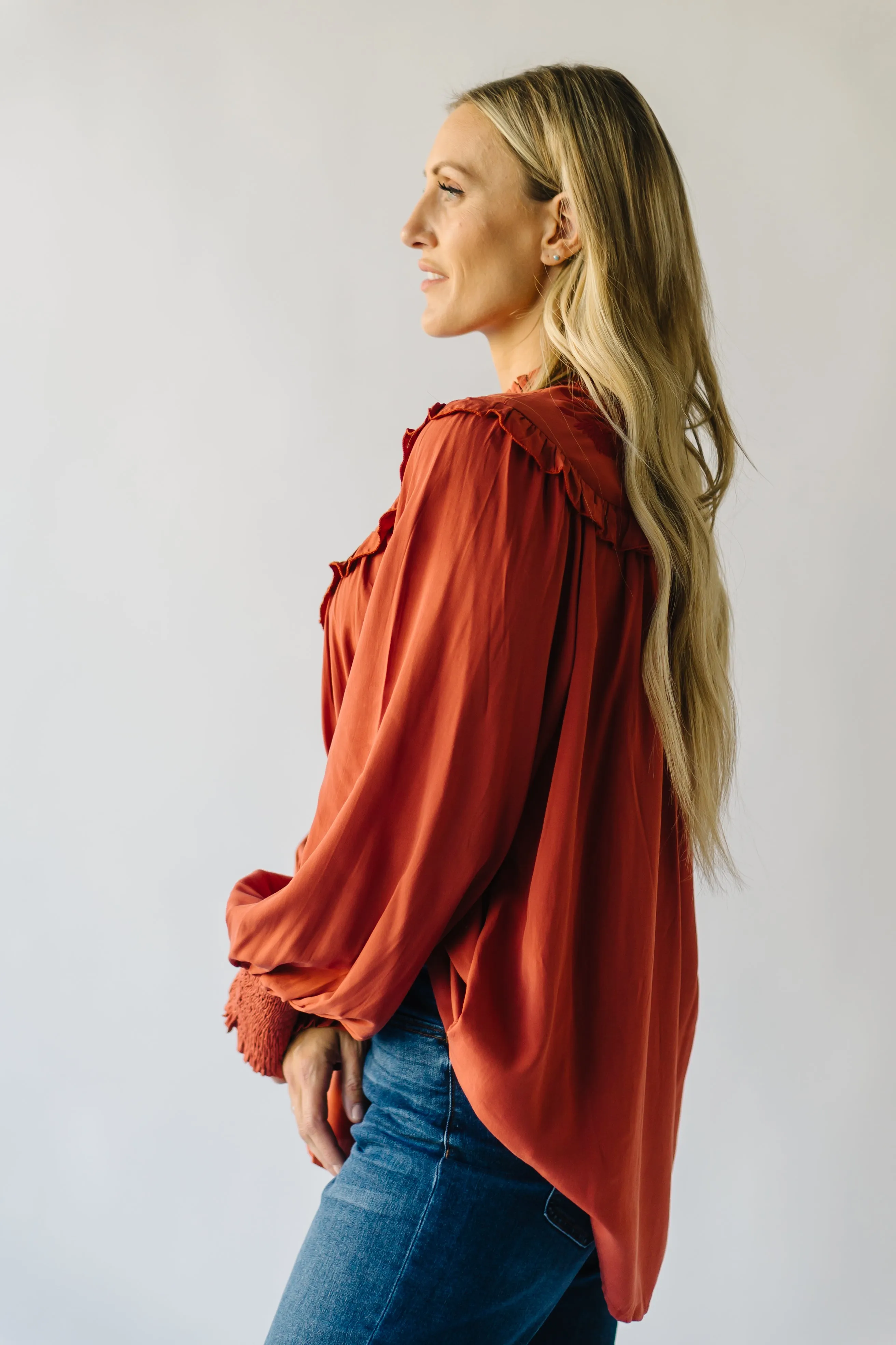 The Albus Embroidered Blouse in Rust