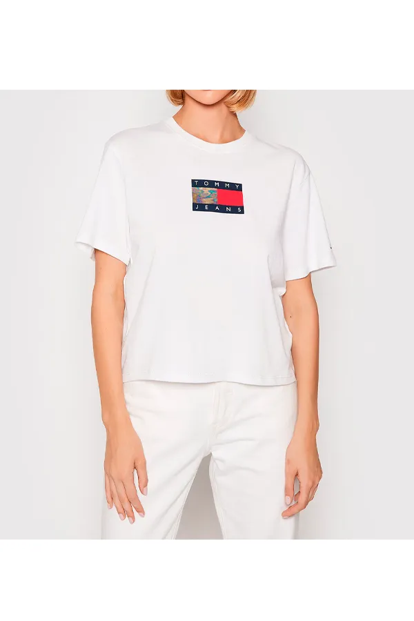 Tommy Hilfiger Women Metallic Cropped Tee White