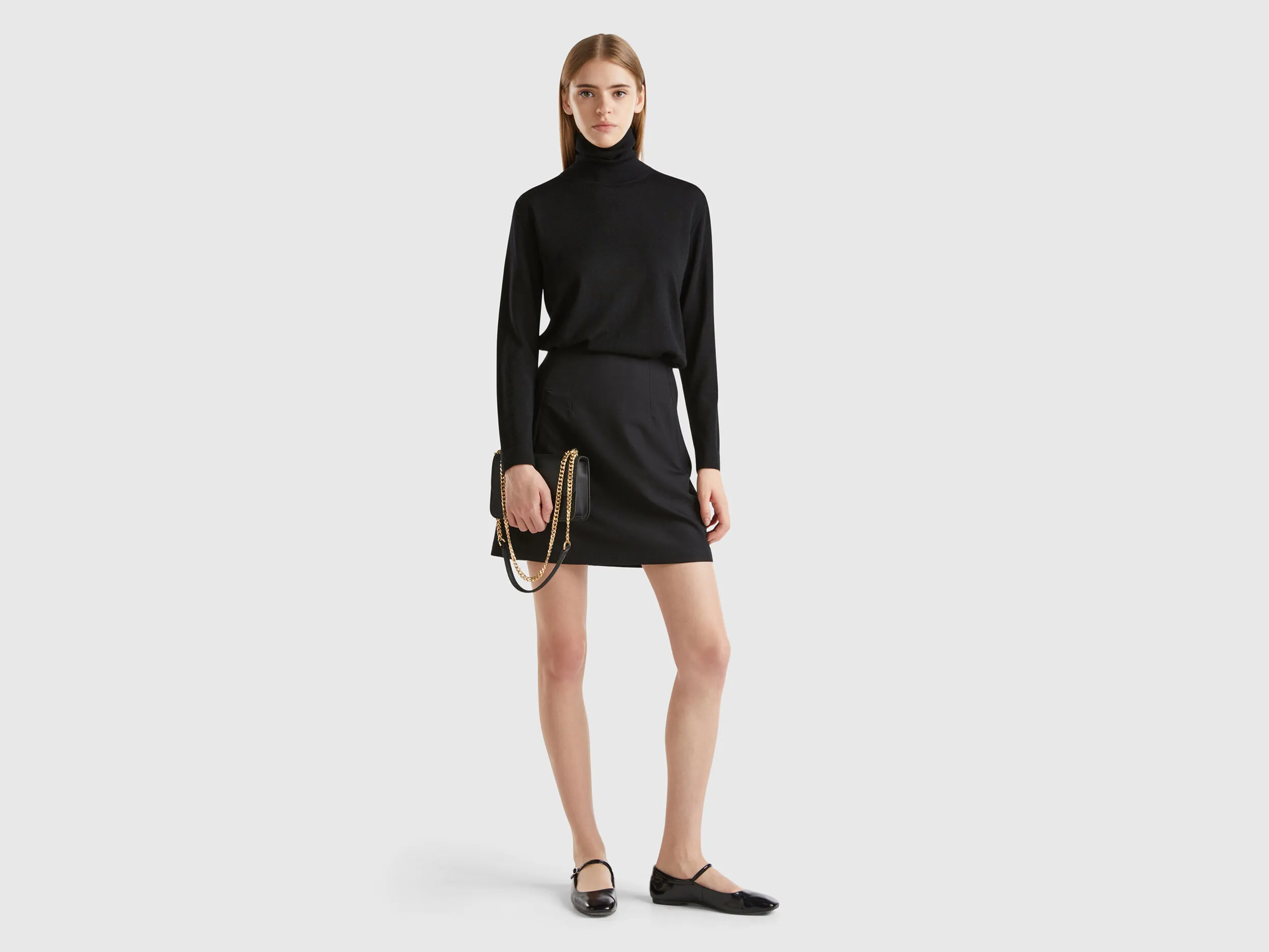 Turtleneck in pure Merino wool - Black | Benetton