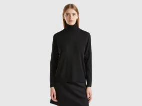 Turtleneck in pure Merino wool - Black | Benetton