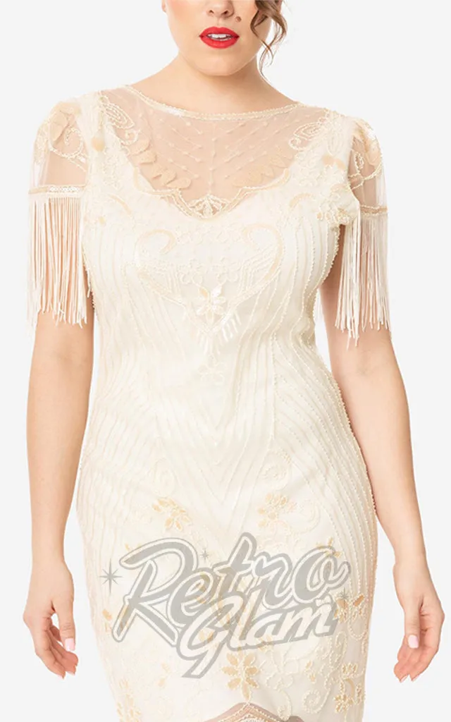 Unique Vintage 1920s Nadine Flapper Dress in Ivory - L left only