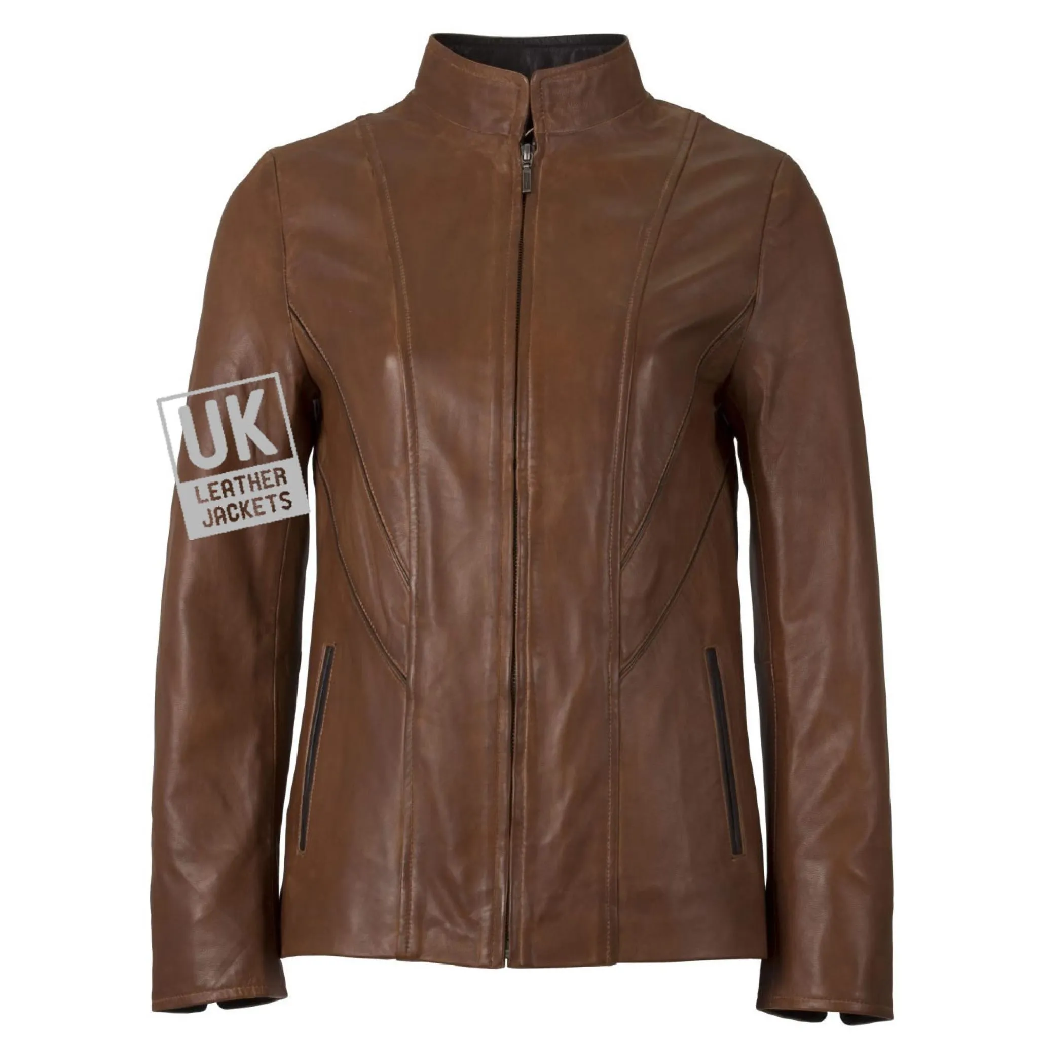 Womens Brown Leather Jacket - Anais - Turn Back Cuff