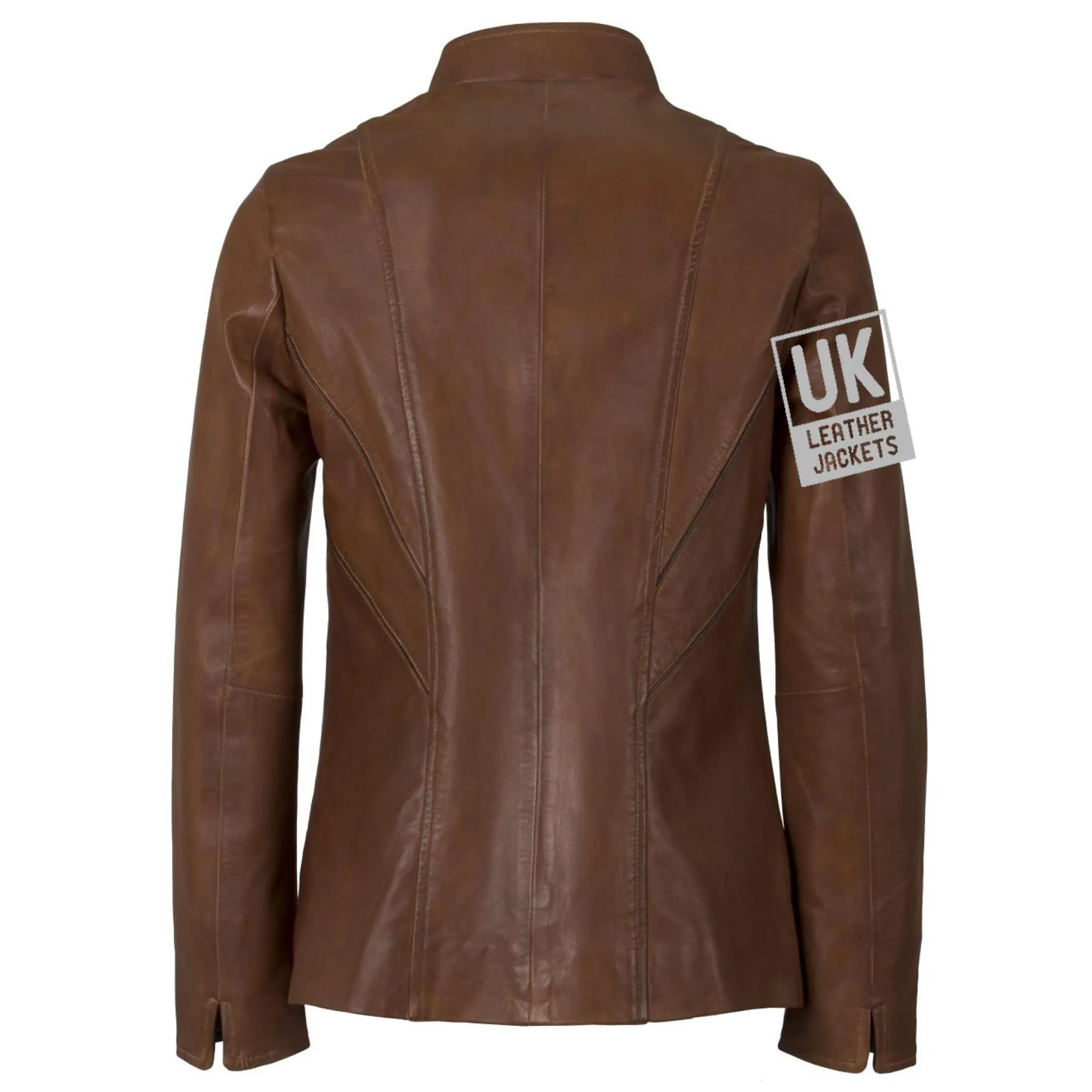 Womens Brown Leather Jacket - Anais - Turn Back Cuff